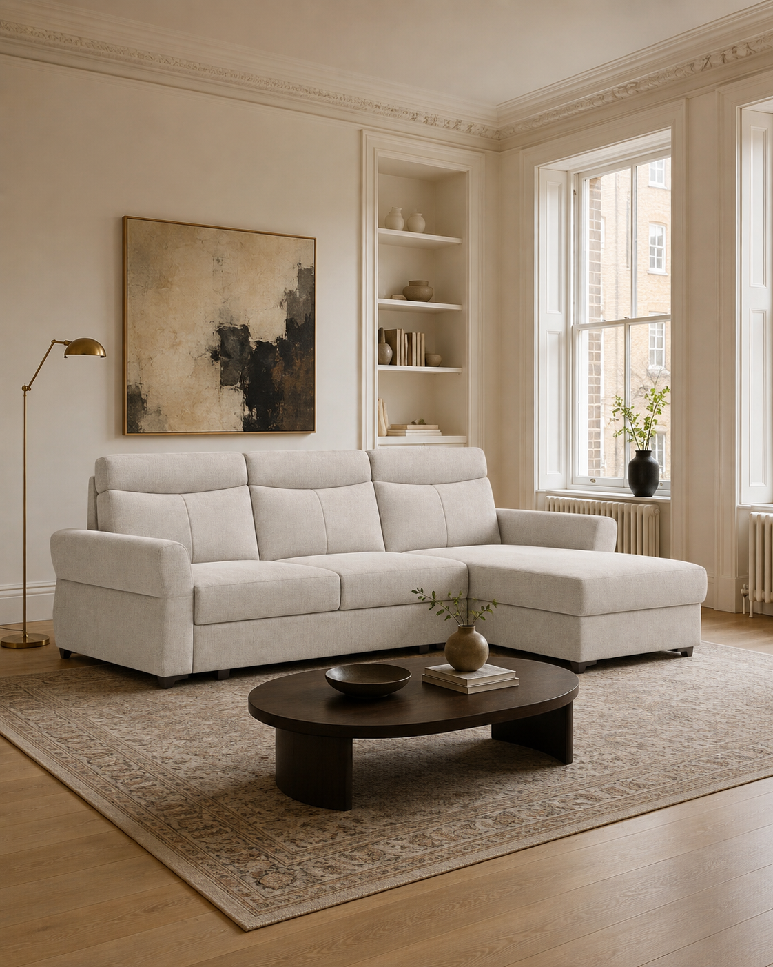 Murphy Corner Sofa L-Shape in Maya 3 beige in a classic London interior