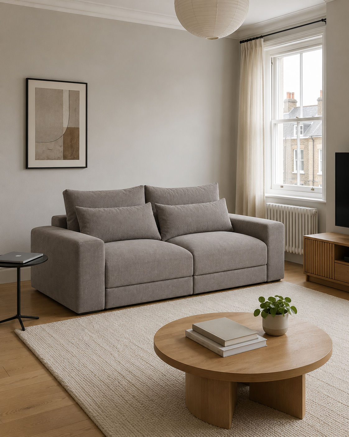 Oxy Sofa 3-Seater Straight in Maya 18 fabric in a warm contemporary London interior