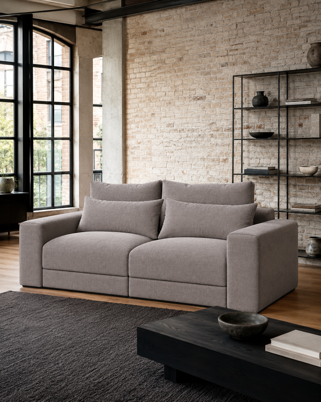 Oxy Sofa 3-Seater Straight in Maya 18 fabric in a loft-style interior