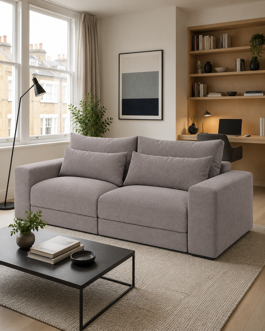 Oxy Sofa 3-Seater Straight in Maya 18 fabric in a modern home office living room
