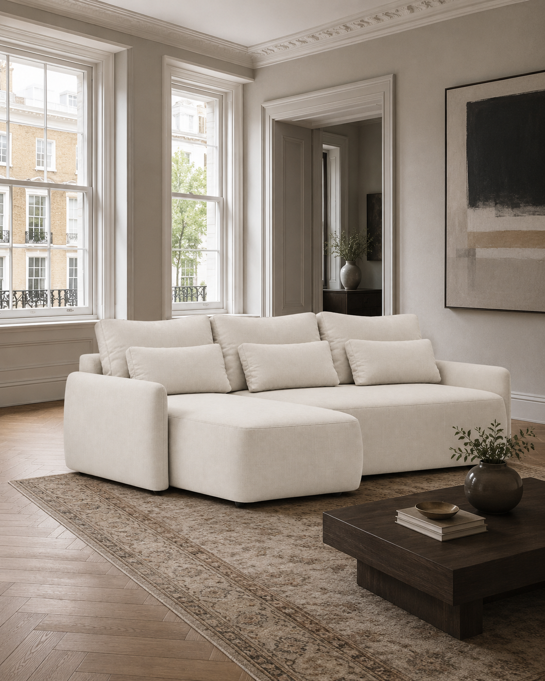 Veledi Corner Sofa L-Shape in Maya 3 fabric in a classic London interior