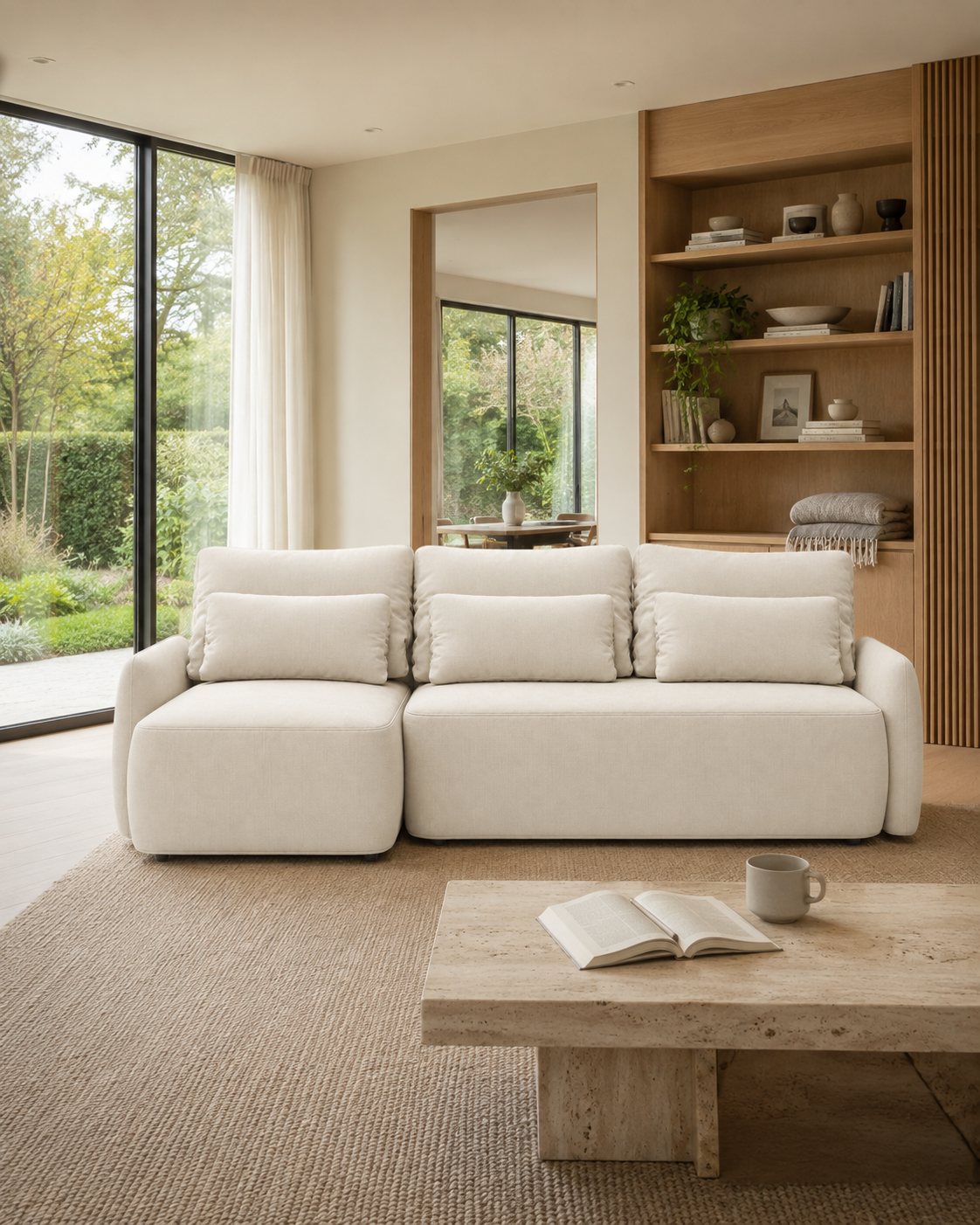 Veledi Corner Sofa L-Shape in Maya 3 fabric in a warm modern interior