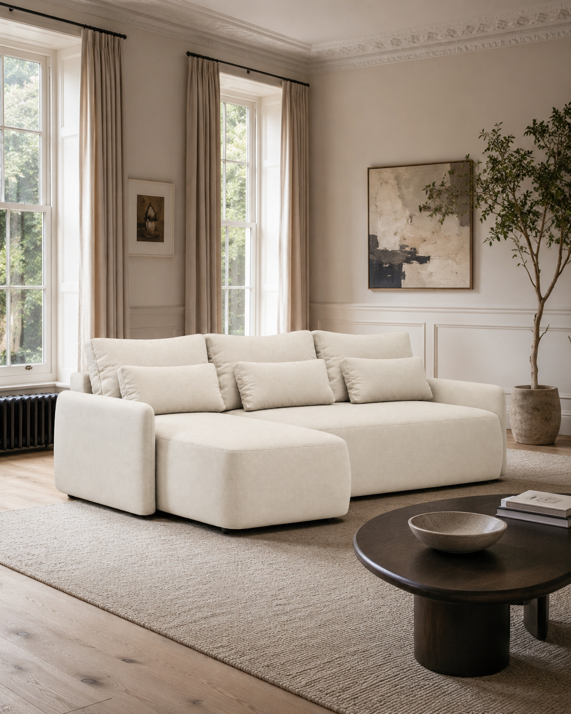 Veledi Corner Sofa L-Shape in Maya 3 fabric in a bright classic London interior